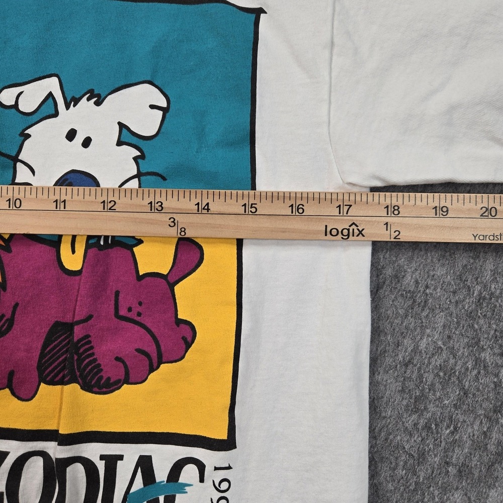 Vintage Jerzees Shirt Mens Medium White Zodiac Cat Dog Graphic 1996 Cartoon Tee - Picture 5 of 8